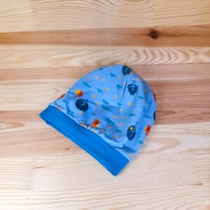 Babymütze blau/Türkis mit Bienendruck