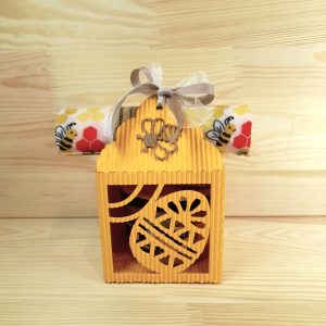 Bienenkarton mit Wachstuch rot gelb 1